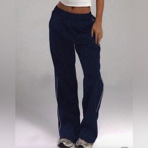 Blue Straight Leg Pants With White Design
